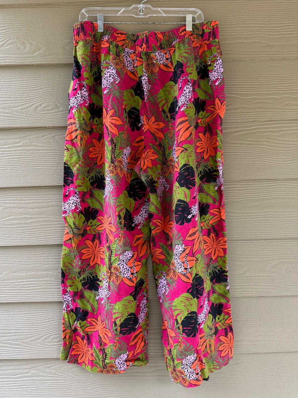 C & C California Women's Linen Tropical Print Wide Leg Jaguar Summer Pants Sz 1X - Picture 2 of 9